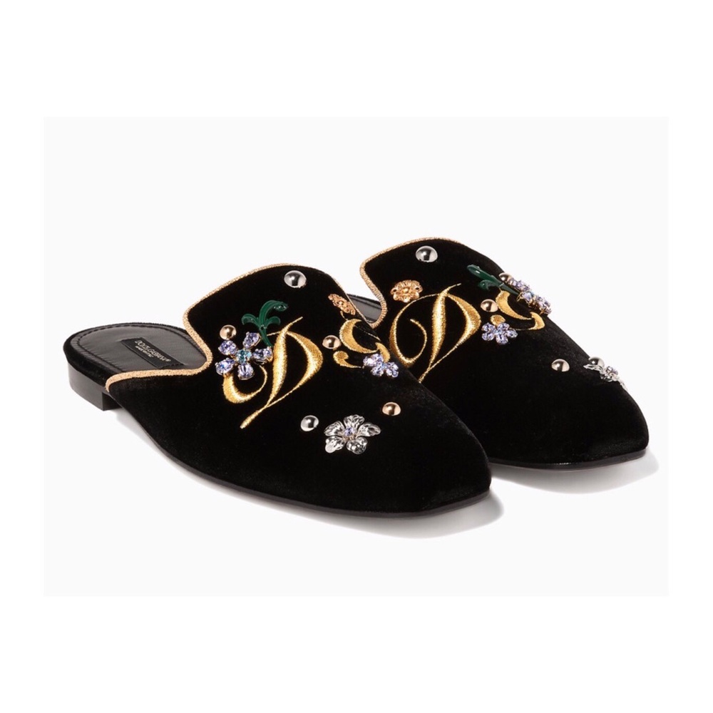 100% Auth Dolce & Gabbana Jackie Velvet Slides